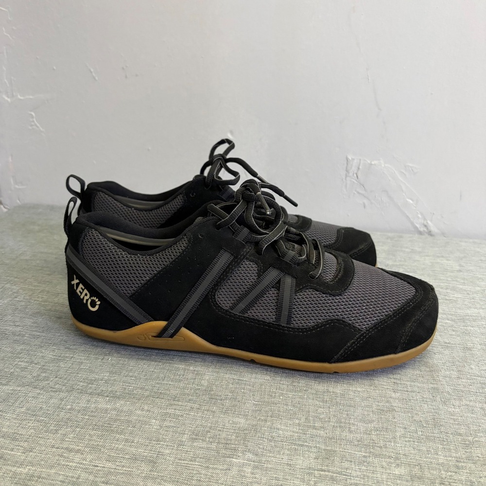 Xero‎ Shoes Prio Suede Sneakers Womens 10 Black Minimalist Barefoot Gum Sole